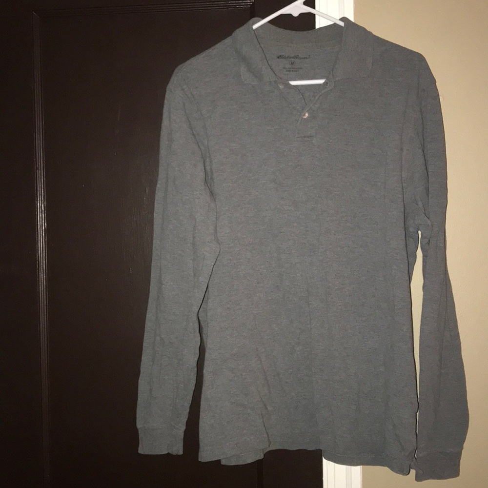 Eddie Bauer M Long Sleeve Gray Polo